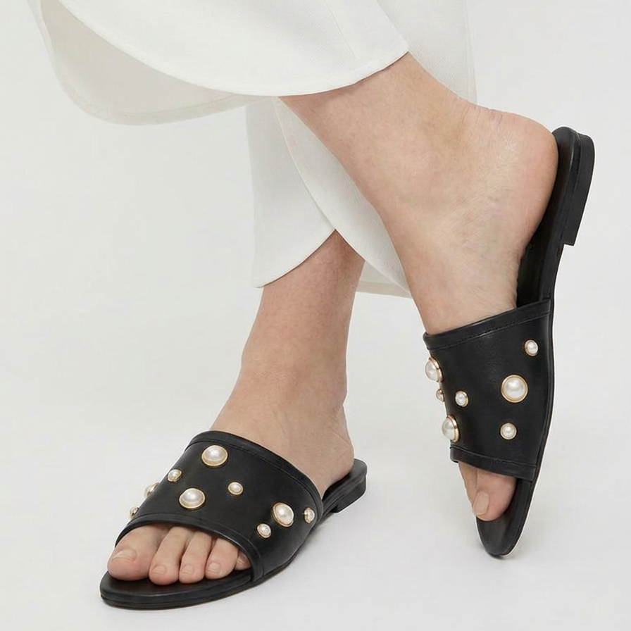 Pearl single strap embellished flats
