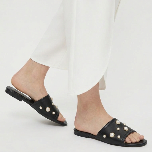 Pearl single strap embellished flats