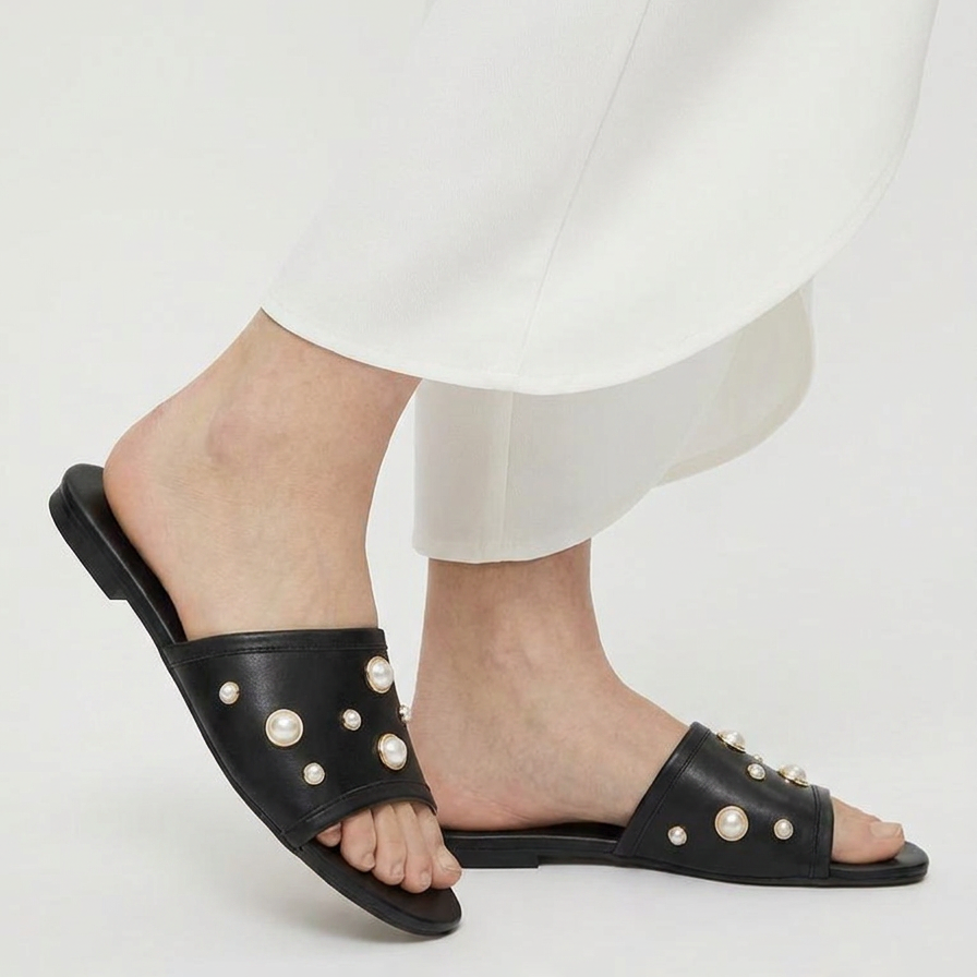 Pearl single strap embellished flats