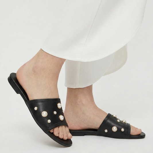 Pearl single strap embellished flats
