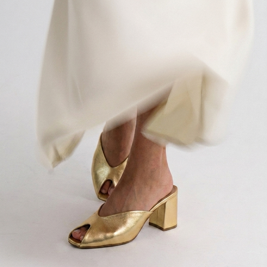 Golden Sculpt Block Heels