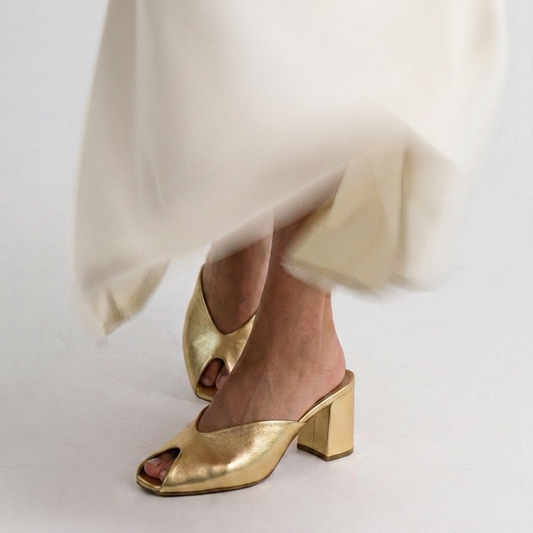 Golden Sculpt Block Heels