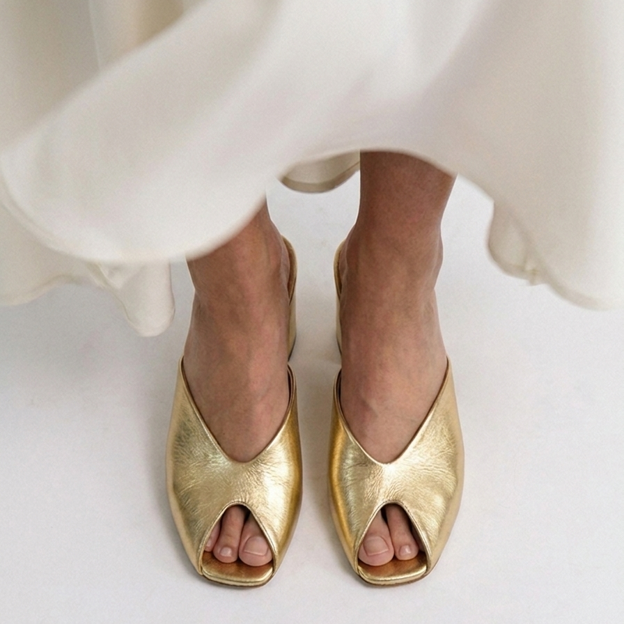 Golden Sculpt Block Heels