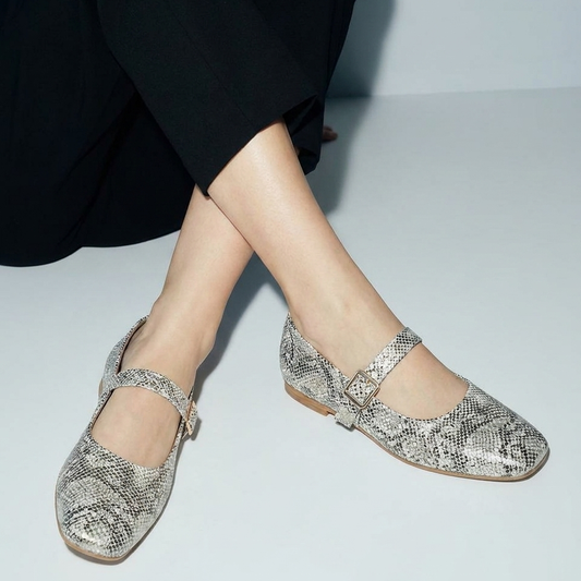 Metallic textured Mary Jane Flats