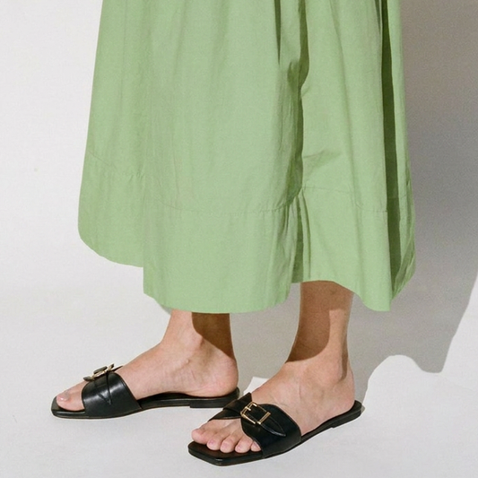 Black Buckle Detail Single Strap Flats