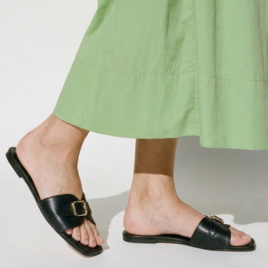 Black Buckle Detail Single Strap Flats