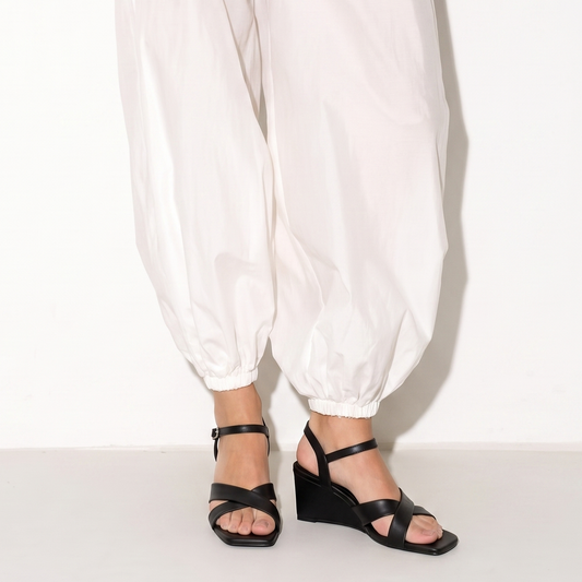 Cross Strap Black Wedge Sandals