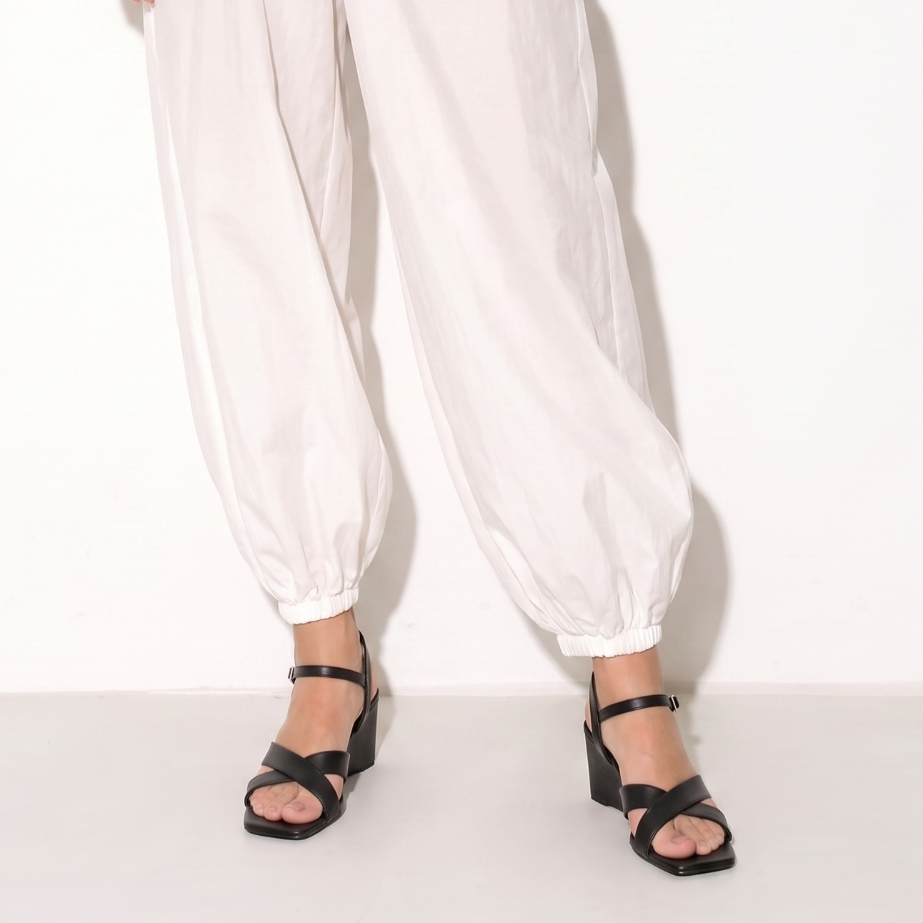 Cross Strap Black Wedge Sandals