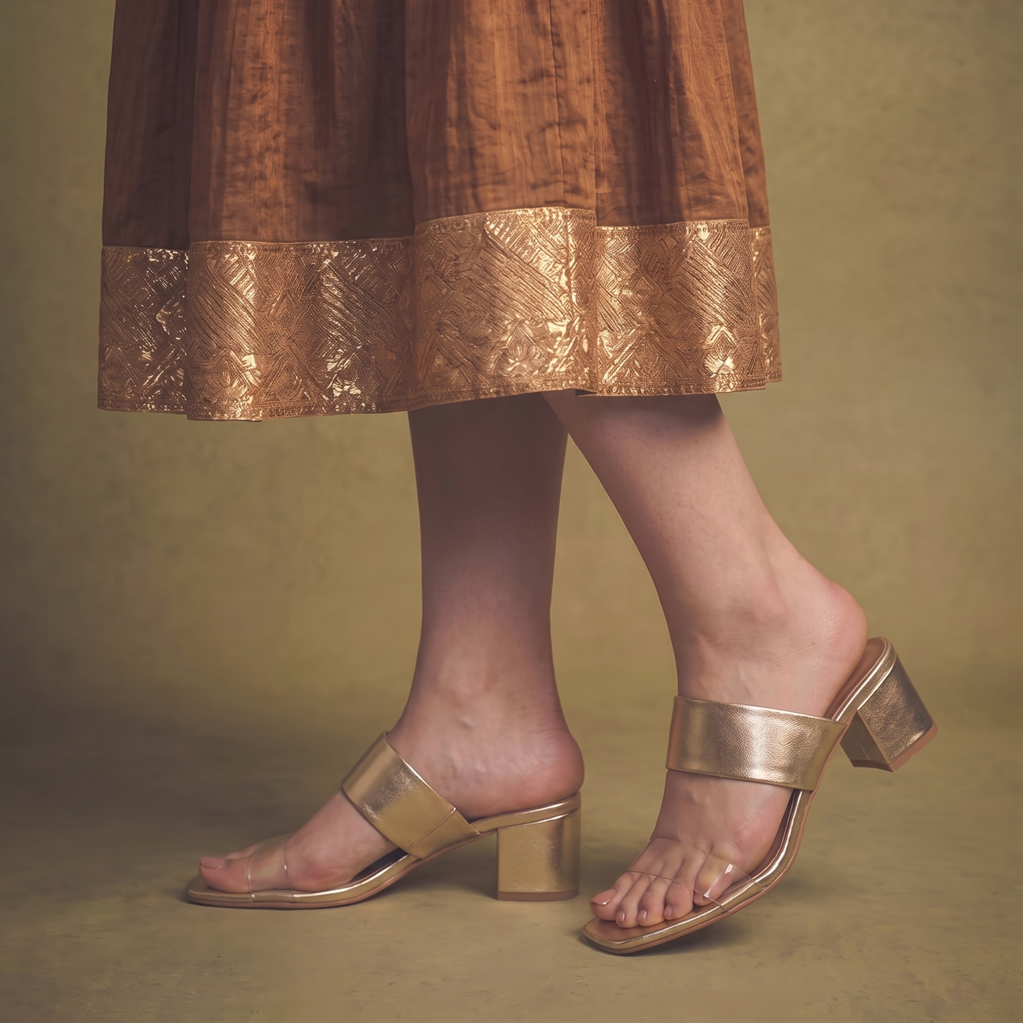 Gold Transparent Strap Heels