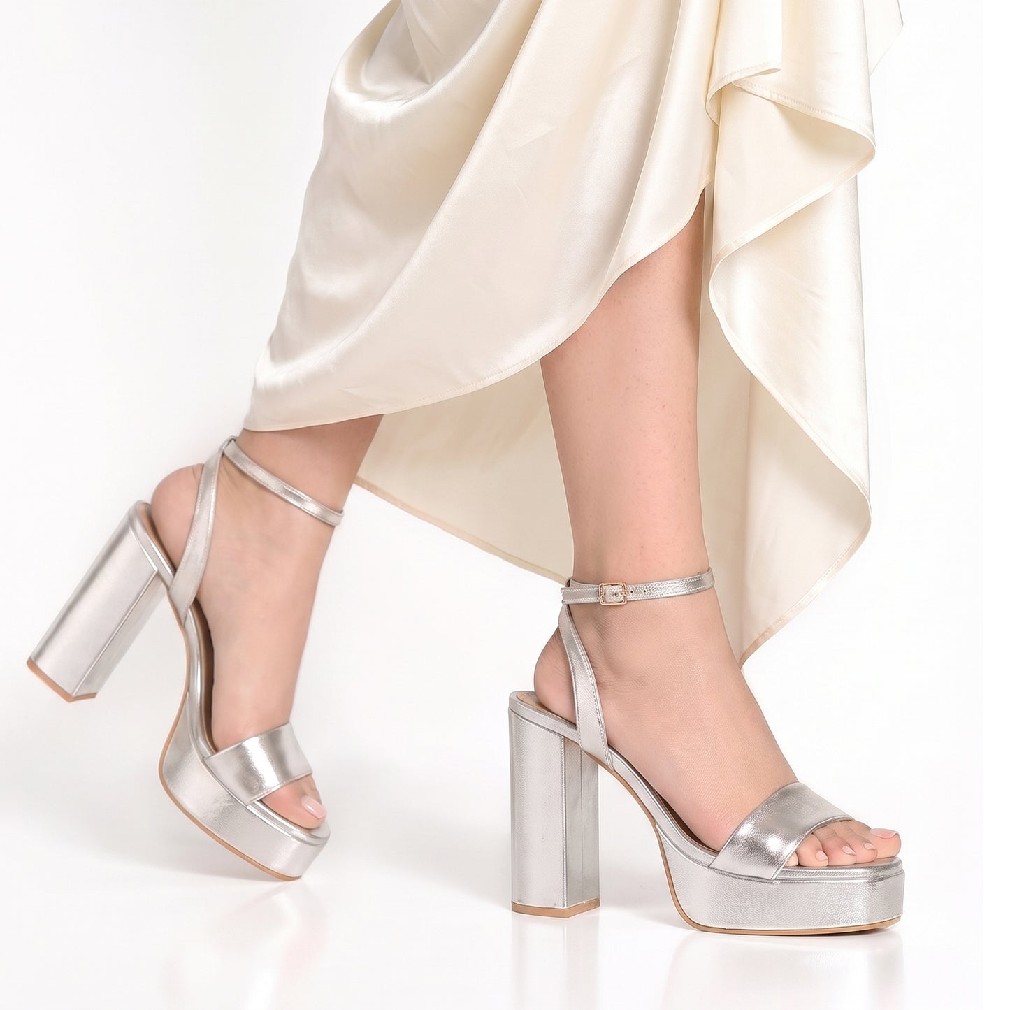 Silver Single Strap Platform Heeled Sandals