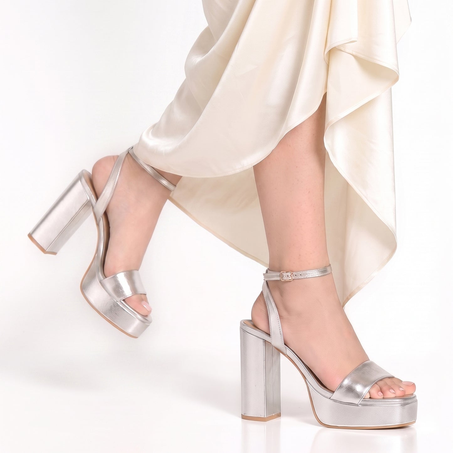 Silver Single Strap Platform Heeled Sandals