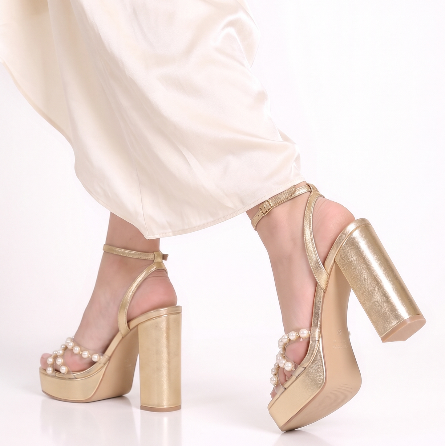 Gold Pearl Platform Heeled Sandals