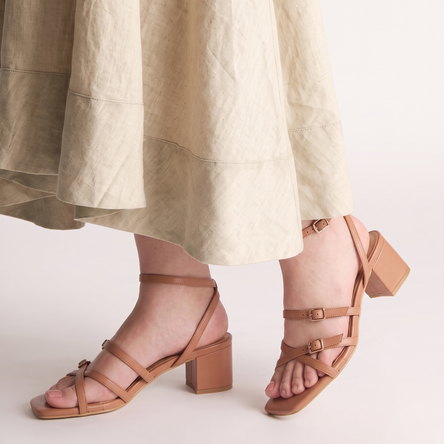 Tan Metal detail Multi-Strap Sandals