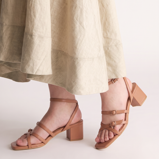 Tan Metal detail Multi-Strap Sandals