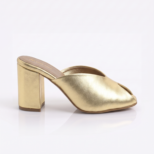 Golden Sculpt Block Heels