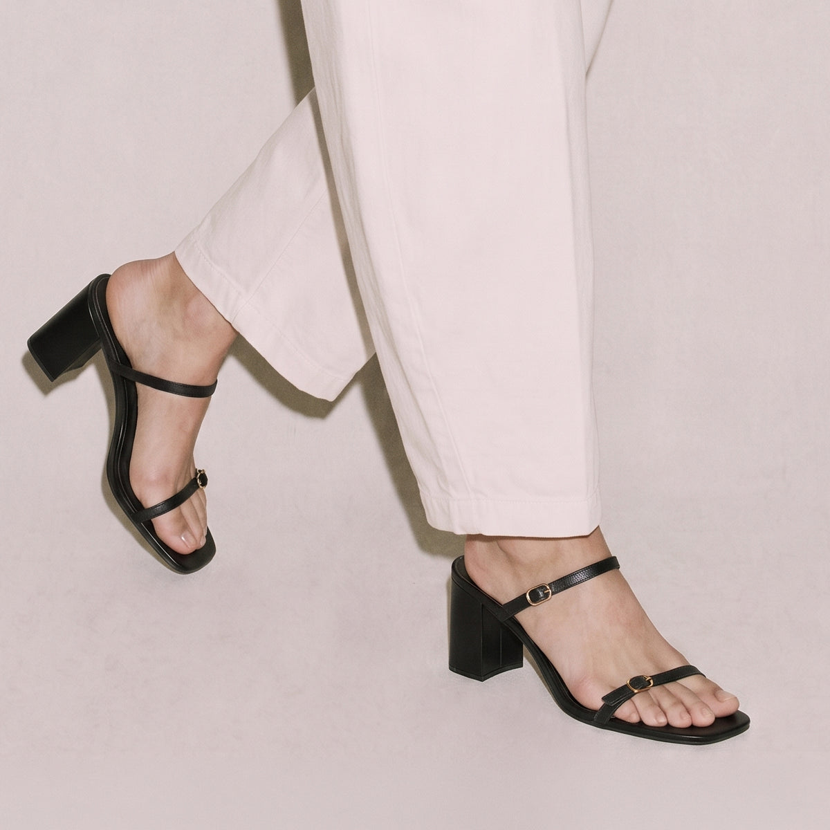 Black Twin Strap Heels With buckle detail