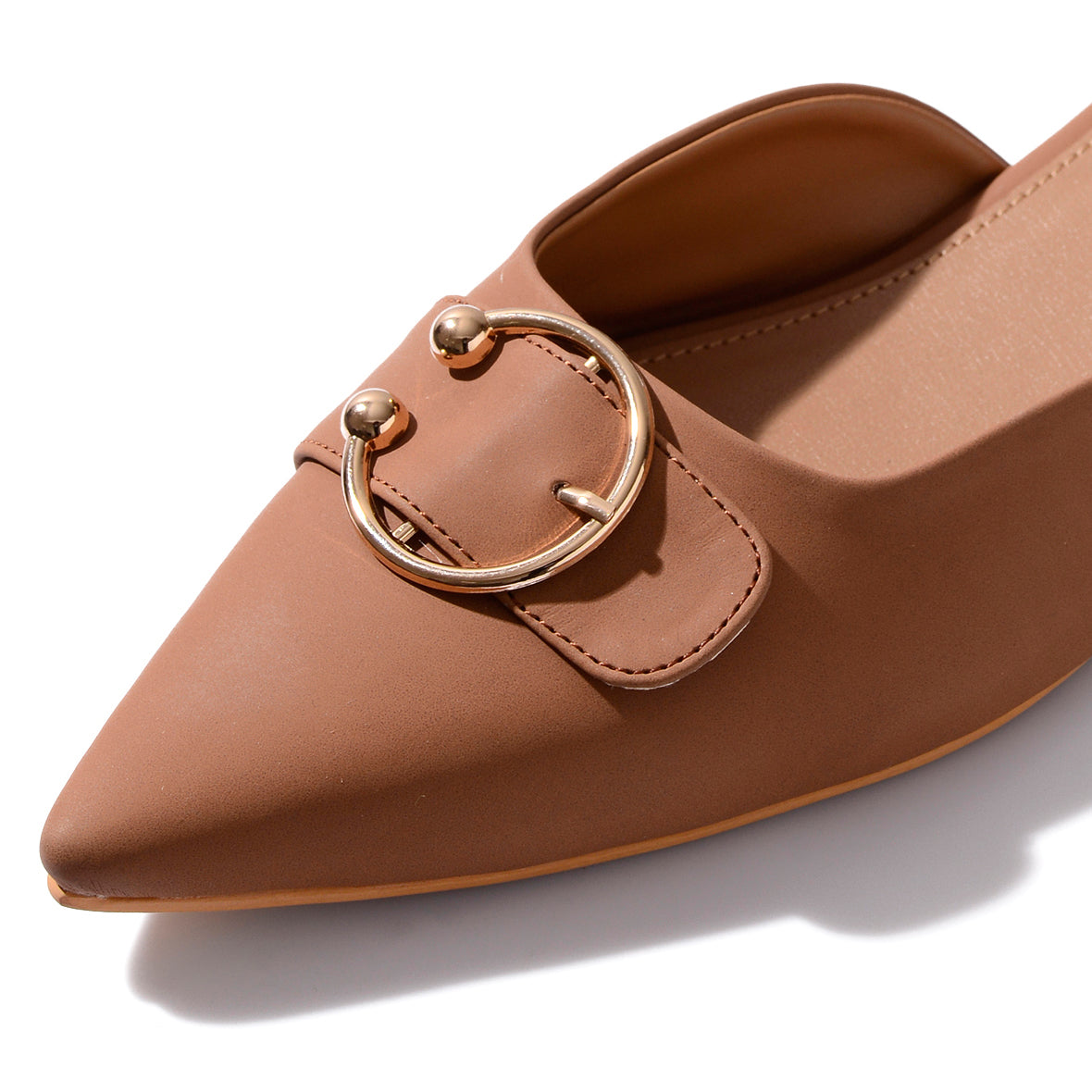 Tan Suede Buckled Mules