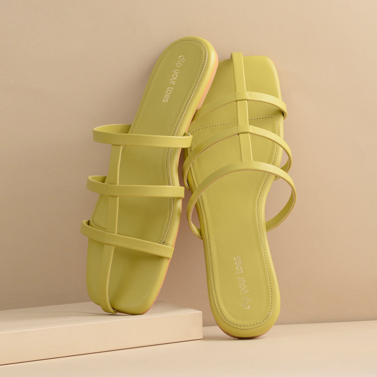 Lime Strappy square toe flats