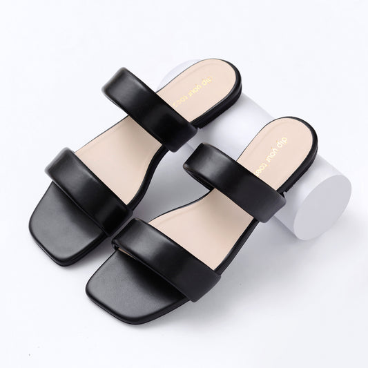 Black Puff Strap Flats