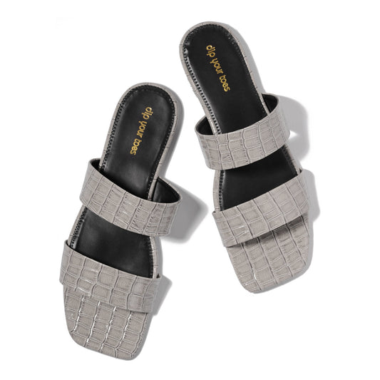 French Gray Double Strap Flats