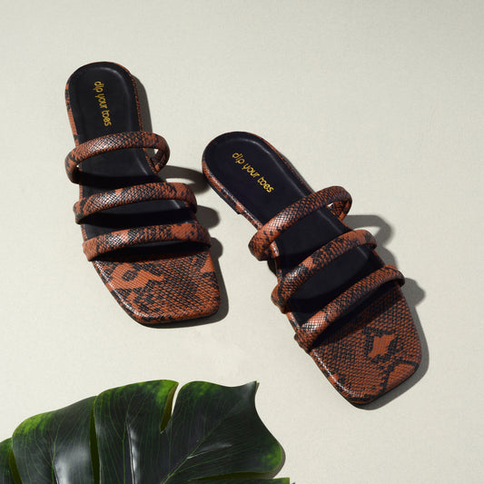 Brown and Black Snake Print Flats