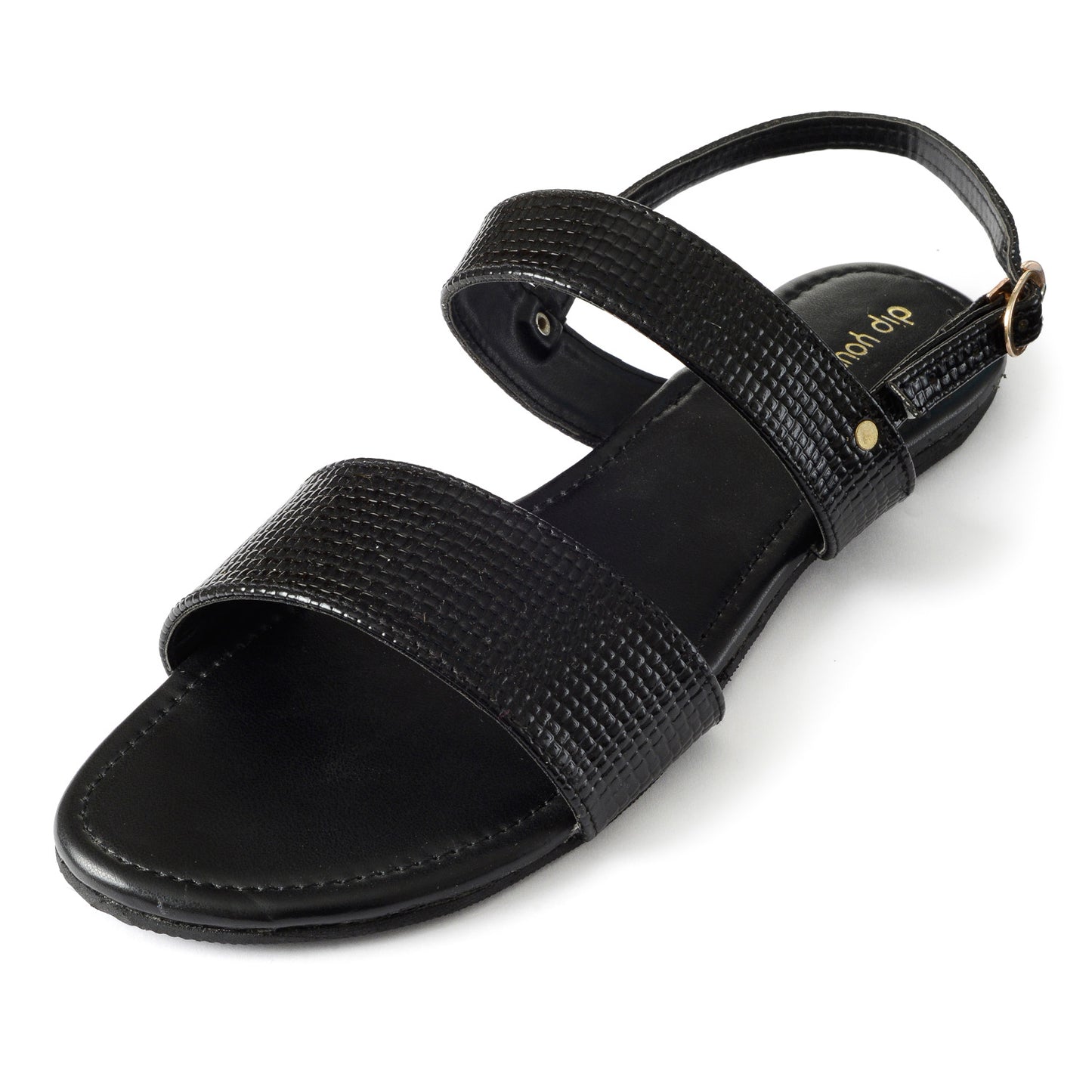 Black textured twin strap sandals