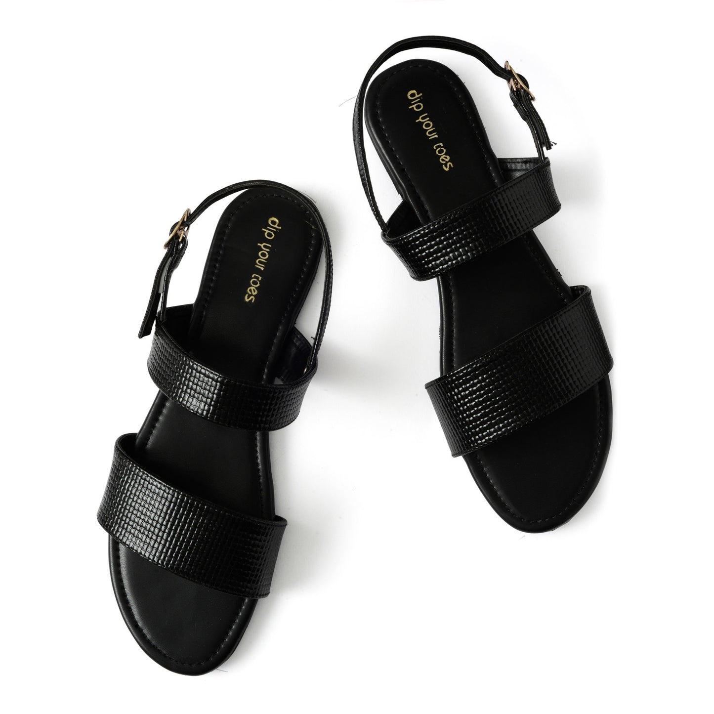 Black textured twin strap sandals