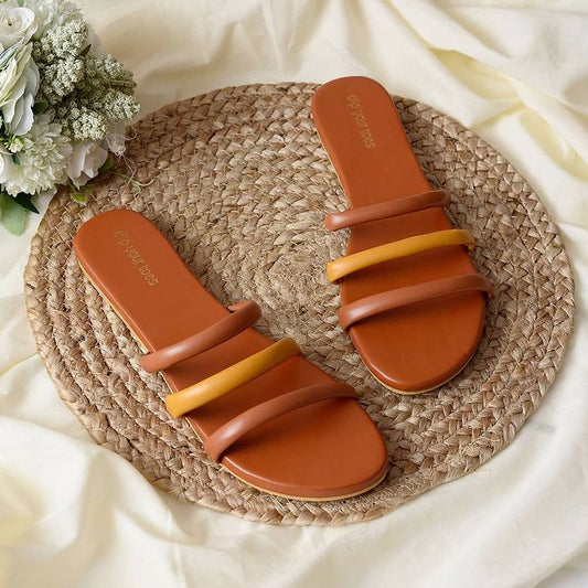 Tan and Mustard Strapped Flats